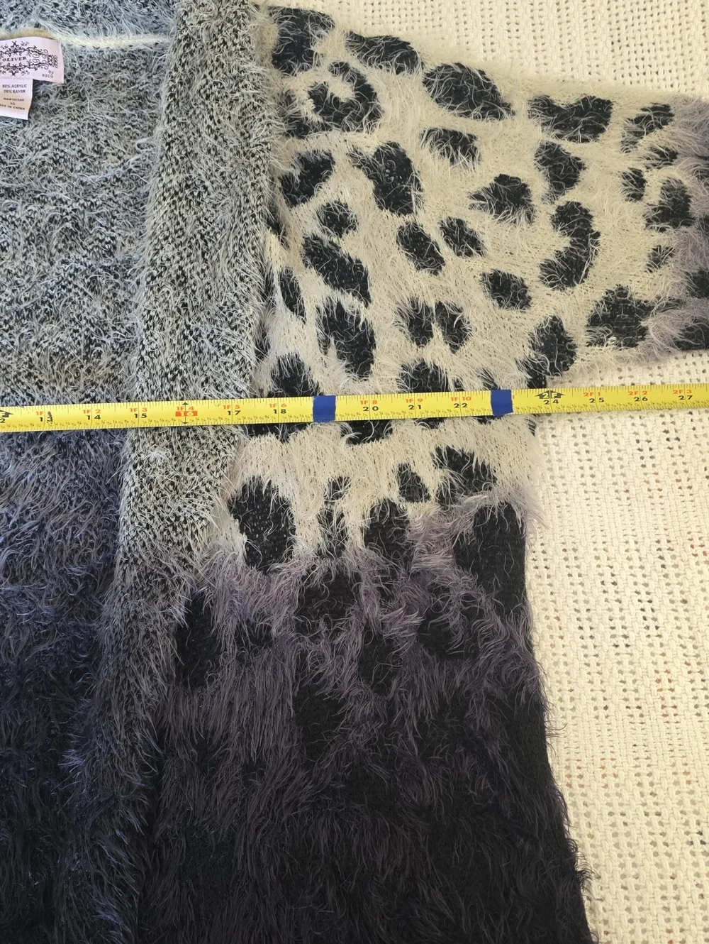 Women's Fuzzy Leopard Ombre Open Cardigan Sweater - Gray/Black - Picture 5 of 5